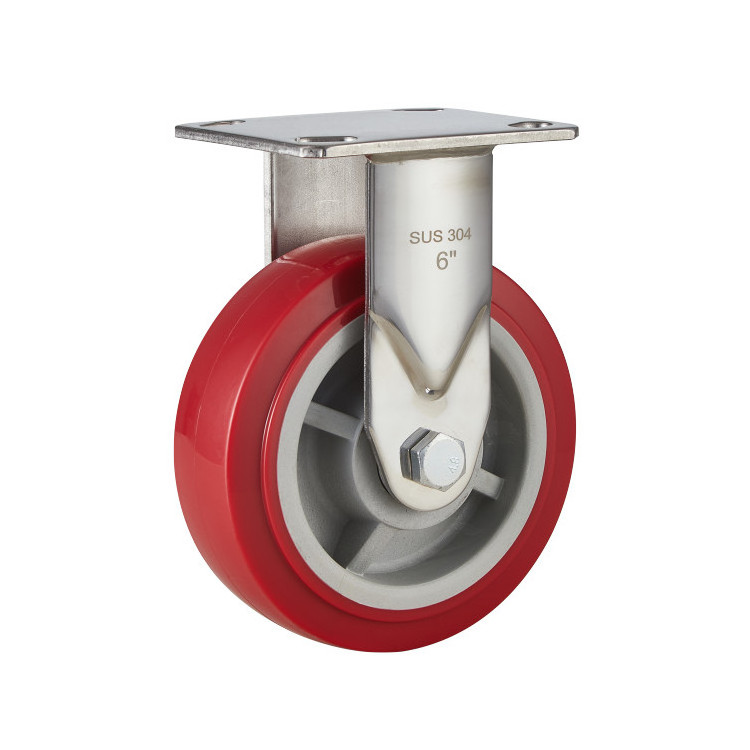 4/5/6/8 Inch Swivel Red Pu Wheels Stainless Steel Customized Heavy Duty 360 Degree Castor Wheel with Lock