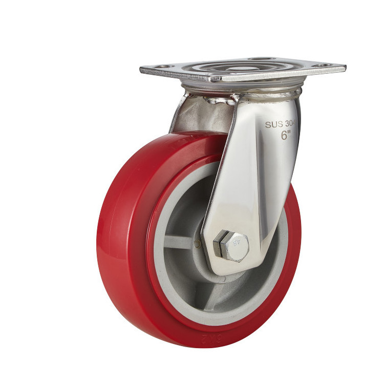 4/5/6/8 Inch Swivel Red Pu Wheels Stainless Steel Customized Heavy Duty 360 Degree Castor Wheel with Lock