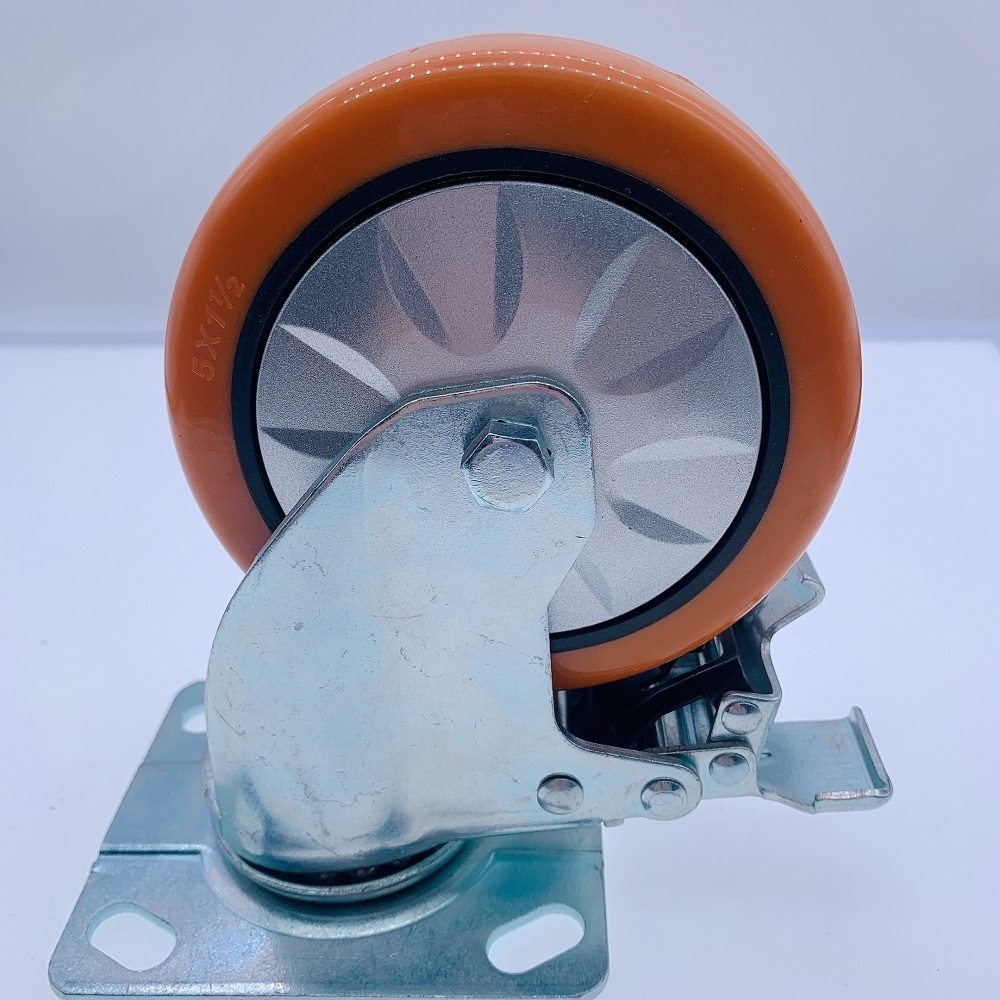 6 Inch Orange PU Mid-heavy Duty Casters Wheel 150*38mm Casters And Wheel With Double Ball Bearing