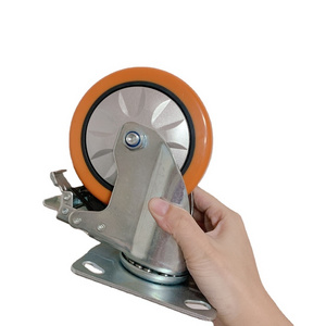 6 Inch Orange PU Mid-heavy Duty Casters Wheel 150*38mm Casters And Wheel With Double Ball Bearing