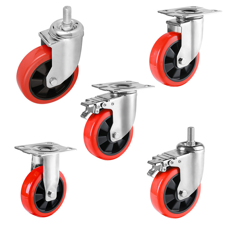 4 Inch Orange Red Industrial Top Plate Castor 100mm Rueda Giratoria PVC Swivel Trolley Heavy Duty Caster Wheels