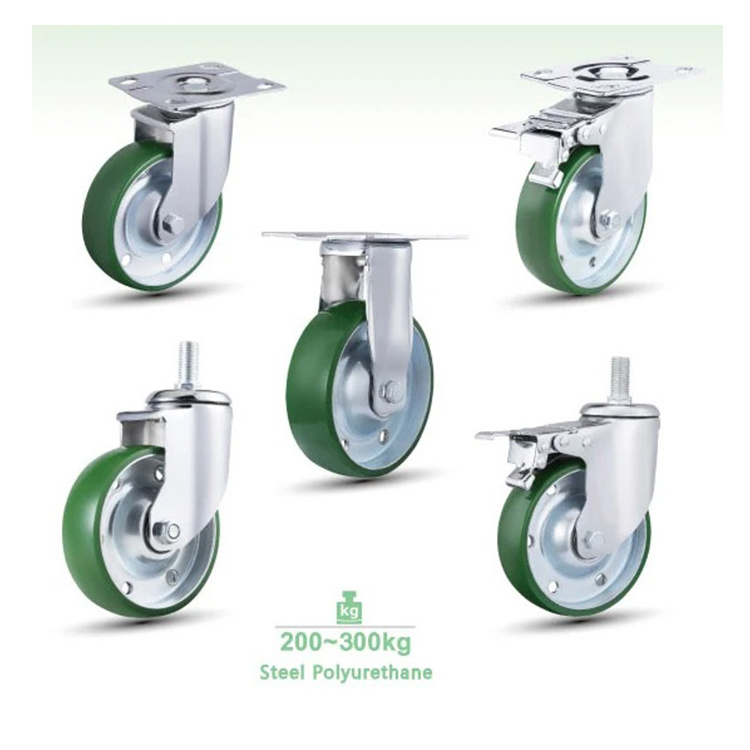 Wholesale Factory 100mm 4 5 6 Inch PU Wheel Casters Industrial Swivel Locking Medium Duty Casters Wheel For Trolley Carts