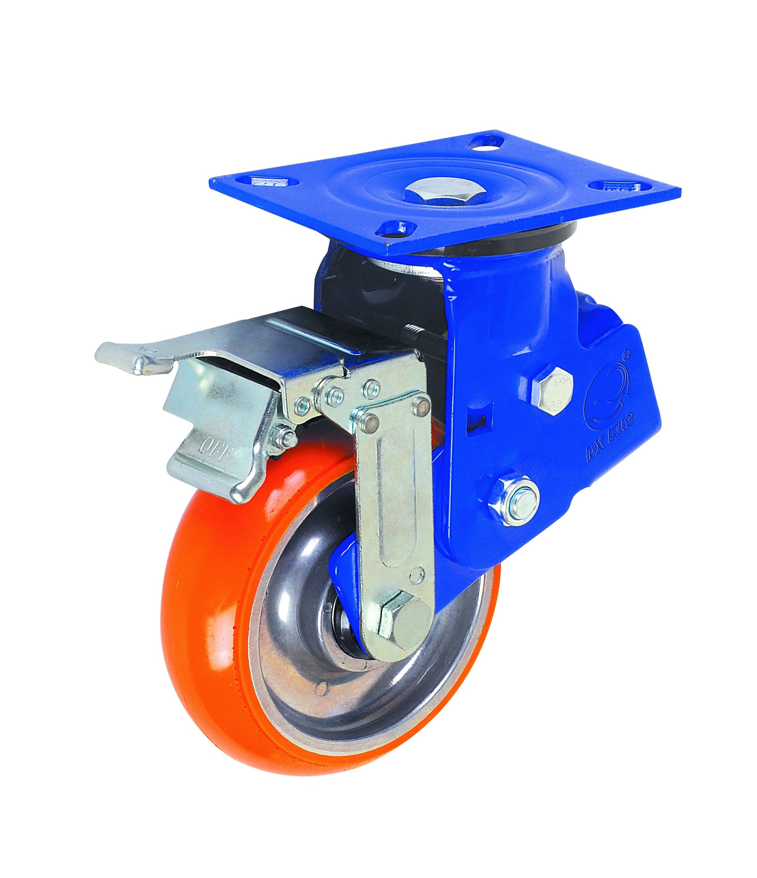 6 Inch Plate Heavy Duty AGV Caster Wheel With Brakes Industrial Shock Absorbing PU Caster