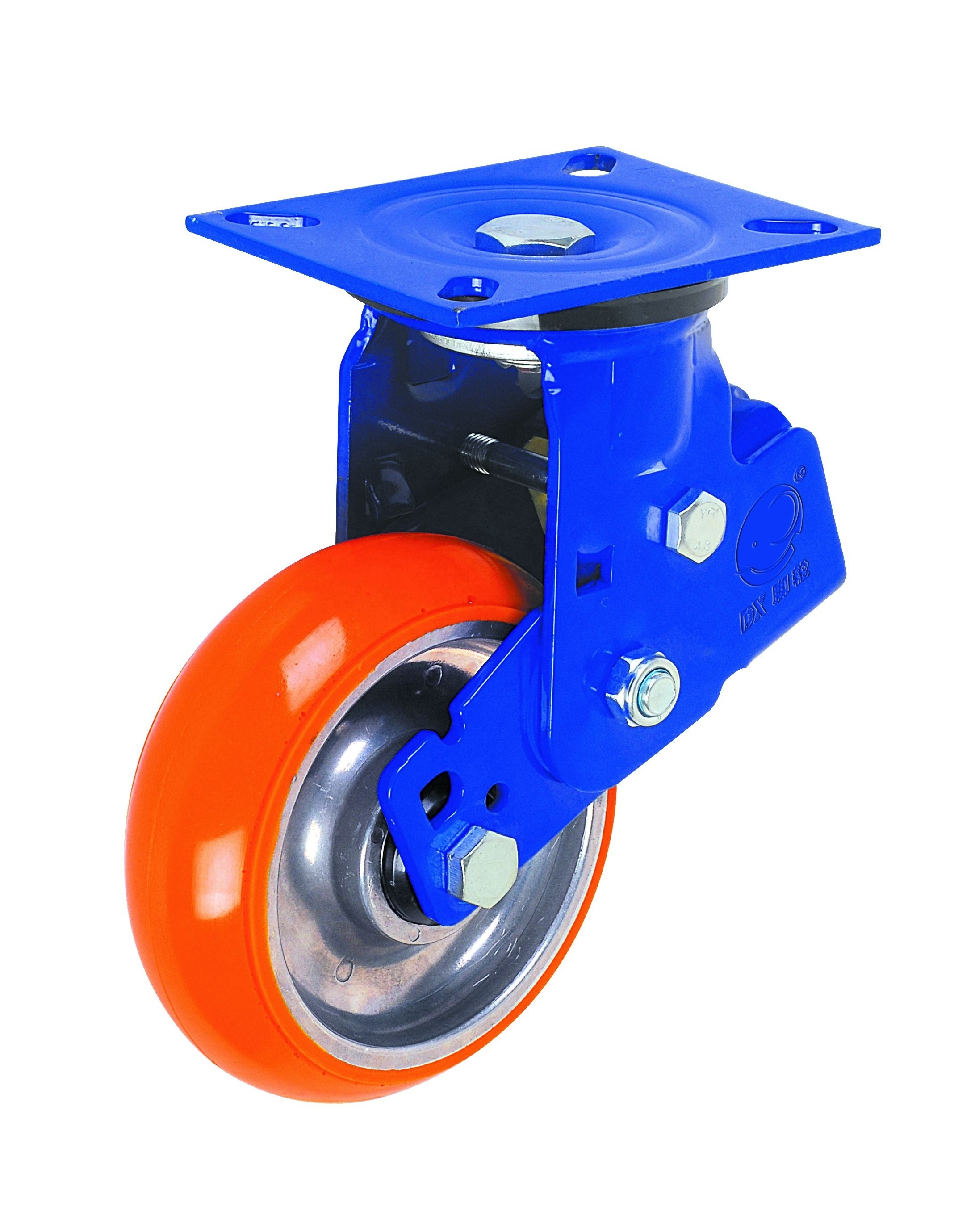 6 Inch Plate Heavy Duty AGV Caster Wheel With Brakes Industrial Shock Absorbing PU Caster