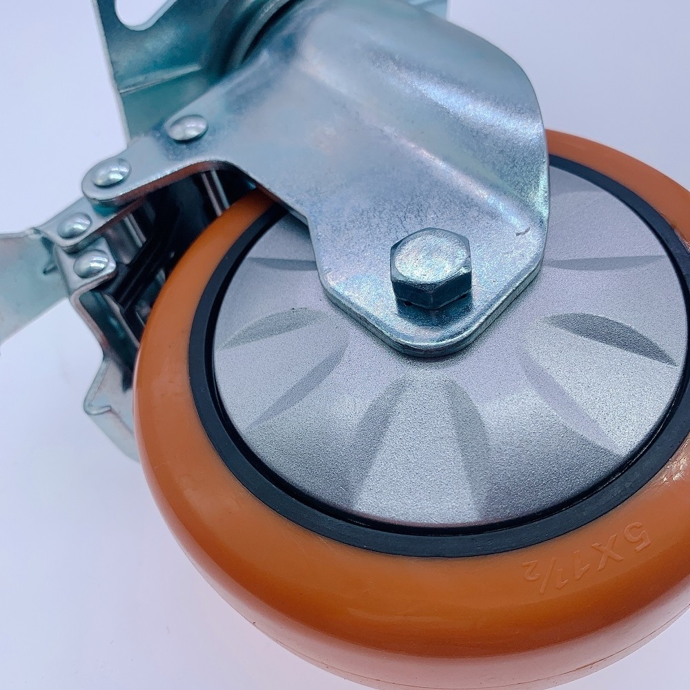 6 Inch Orange PU Mid-heavy Duty Casters Wheel 150*38mm Casters And Wheel With Double Ball Bearing