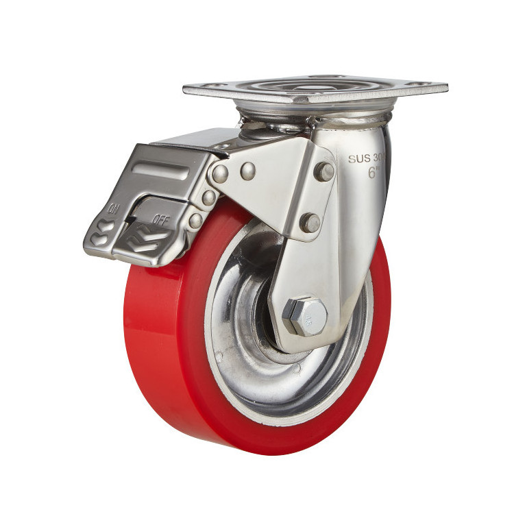 Factory PU Industrial Swivel Locking Rotating Caster Heavy Duty Universal 100mm Casters Wheel For Trolley Carts