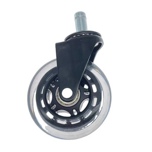 universal 11*22mm wheel 3" insert stem transparent PU caster wheel for office chair