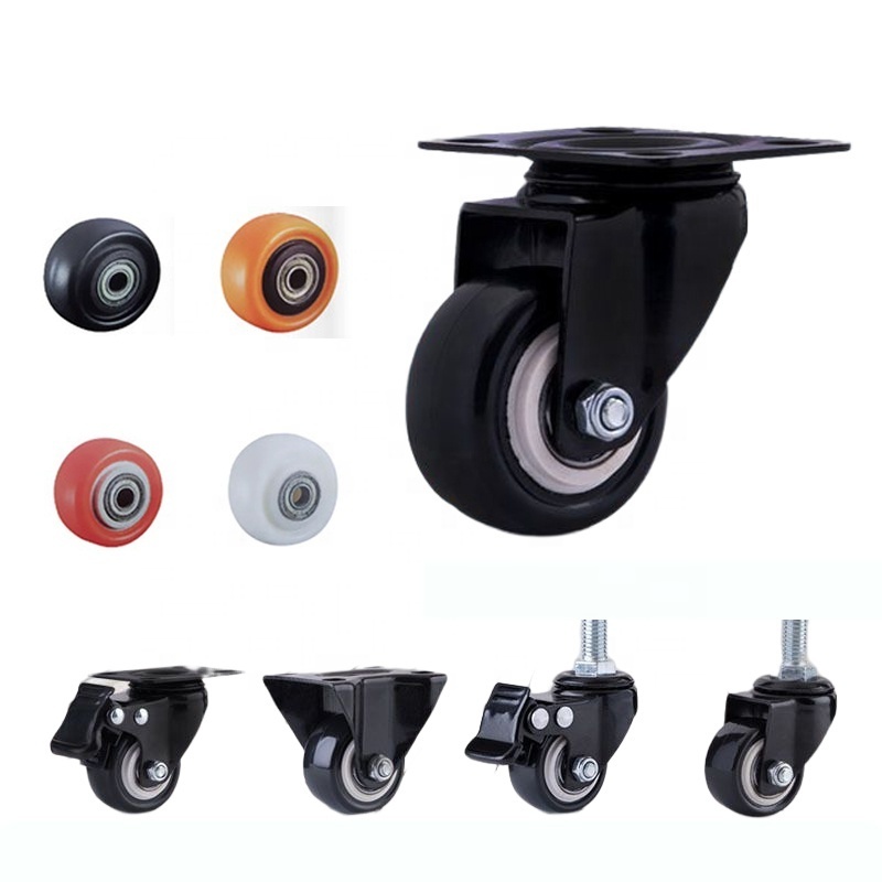 1.5 2 2.5 3 inch 40mm 50mm Black Red Blue White Orange Small Wheel Swivel stem furniture trolley castors PVC PU Caster Wheels