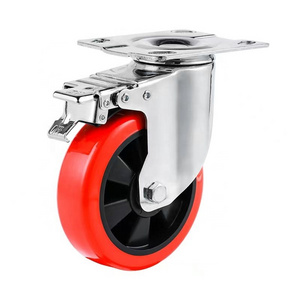 5 inch 125 Mm Industrial Swivel Brake and Lock Wheel Casters POLYURETHANE Medium Heavy Duty 3/4/5/6 inch Casters