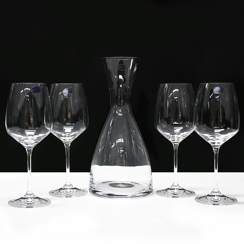 Home Decoration Lead Free Crystal Whiskey Wine Dinning Table Glass 6 Cups Crystal Decanter Sets