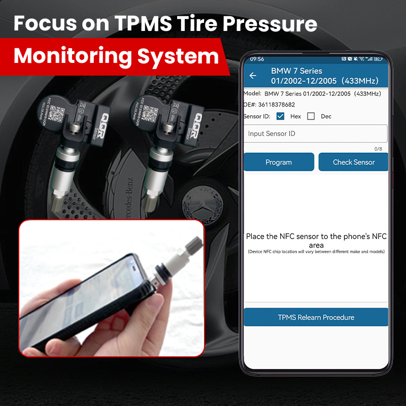 NFC TPMS Sensor Tire Pressure Sensor 315MHz +433MHz Dual Frequency Tire Replacement Sensor Universal Programmable TPMS Sens