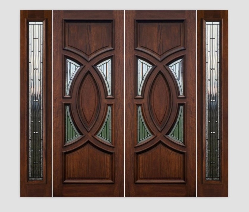 Luxury high quality double entry wood doors withs side panels