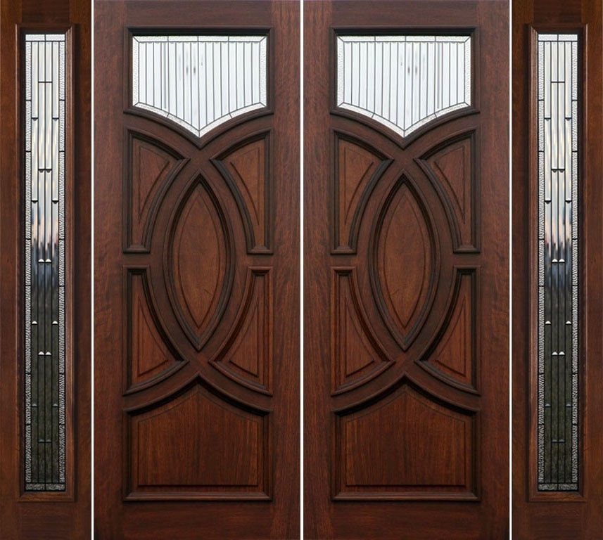 Luxury high quality double entry wood doors withs side panels