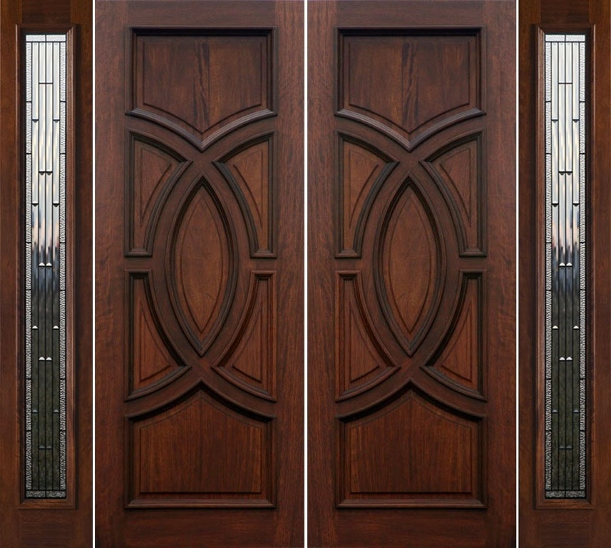 Luxury high quality double entry wood doors withs side panels