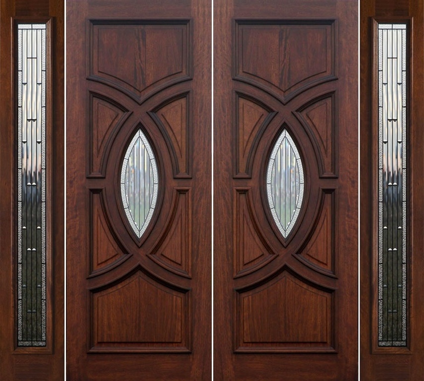 Luxury high quality double entry wood doors withs side panels