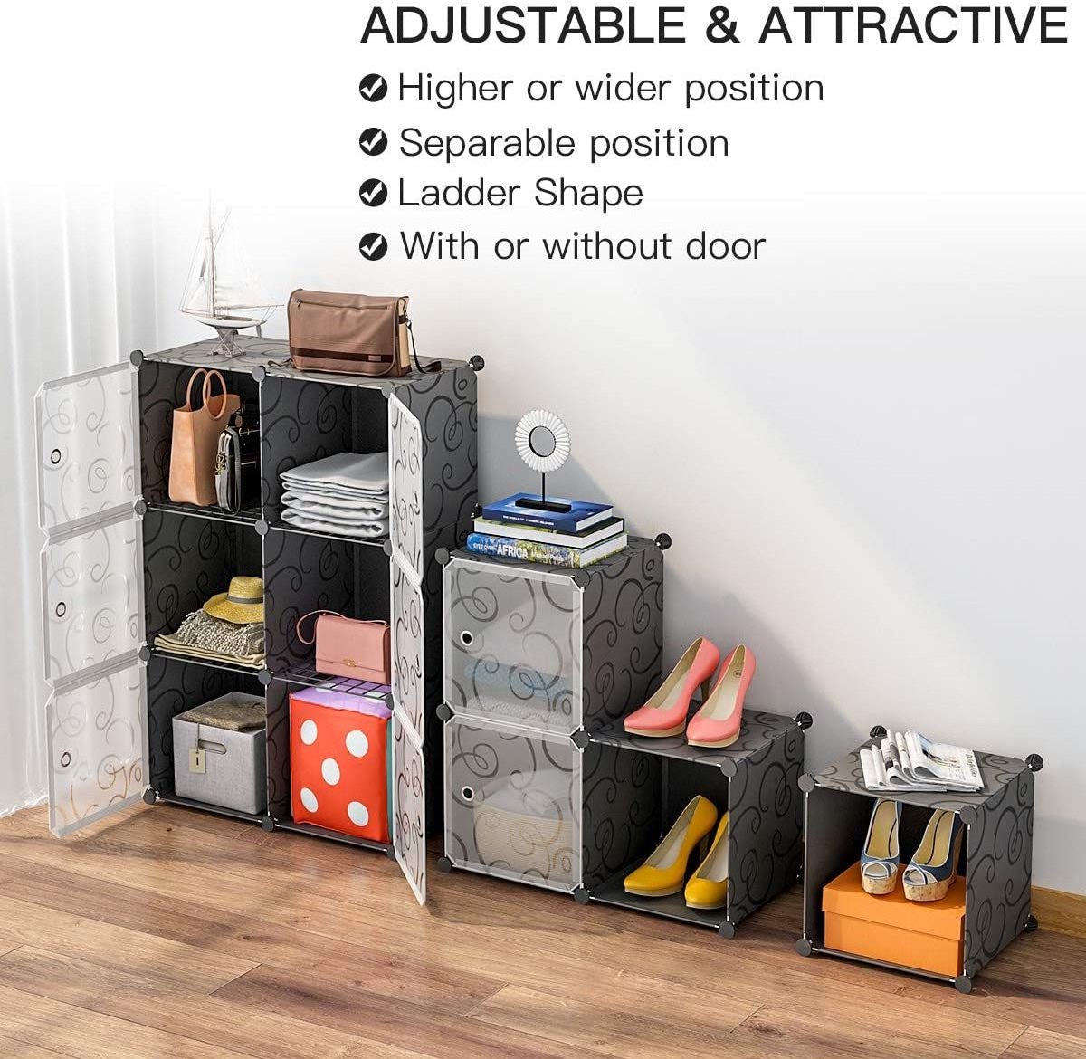 Portable wardrobe closet big cube storage cupboard bedroom plastic small bookcase with door closet hanging