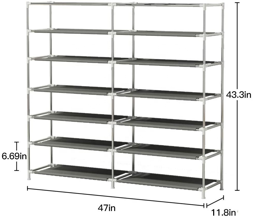 Shoe Rack Storage Organizer Portable Double Row with Fabric Cover Shoe Rack Cabinet for Closet