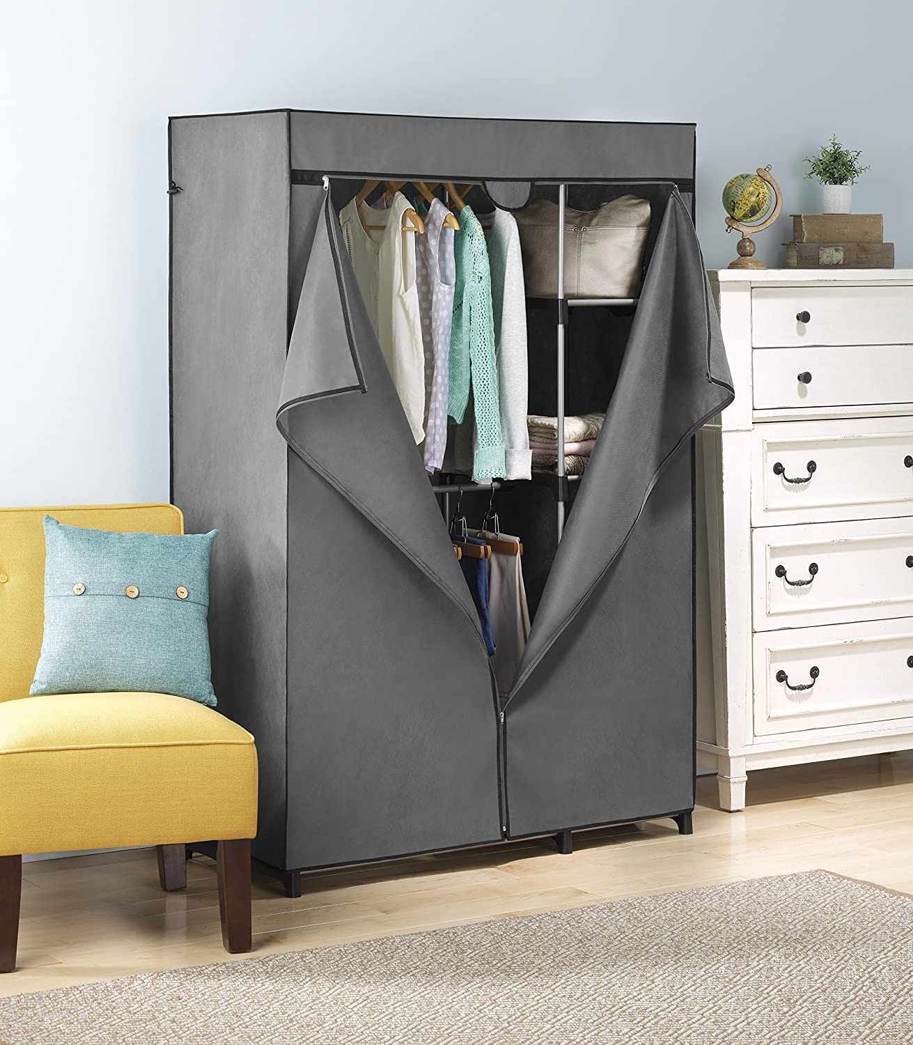 Cloth COVER ONLY for Double Rod Wardrobe Closet with Heavy Duty Zipper