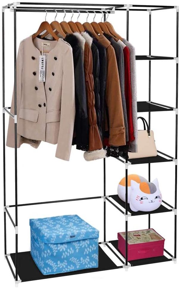 Portable Foldable Wardrobe,Waterproof Fabric Closet with Hanging Rods,5-Layer 6-Compartment Clothes Storage Organiser