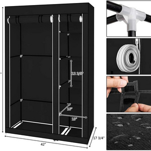 Portable Foldable Wardrobe,Waterproof Fabric Closet with Hanging Rods,5-Layer 6-Compartment Clothes Storage Organiser