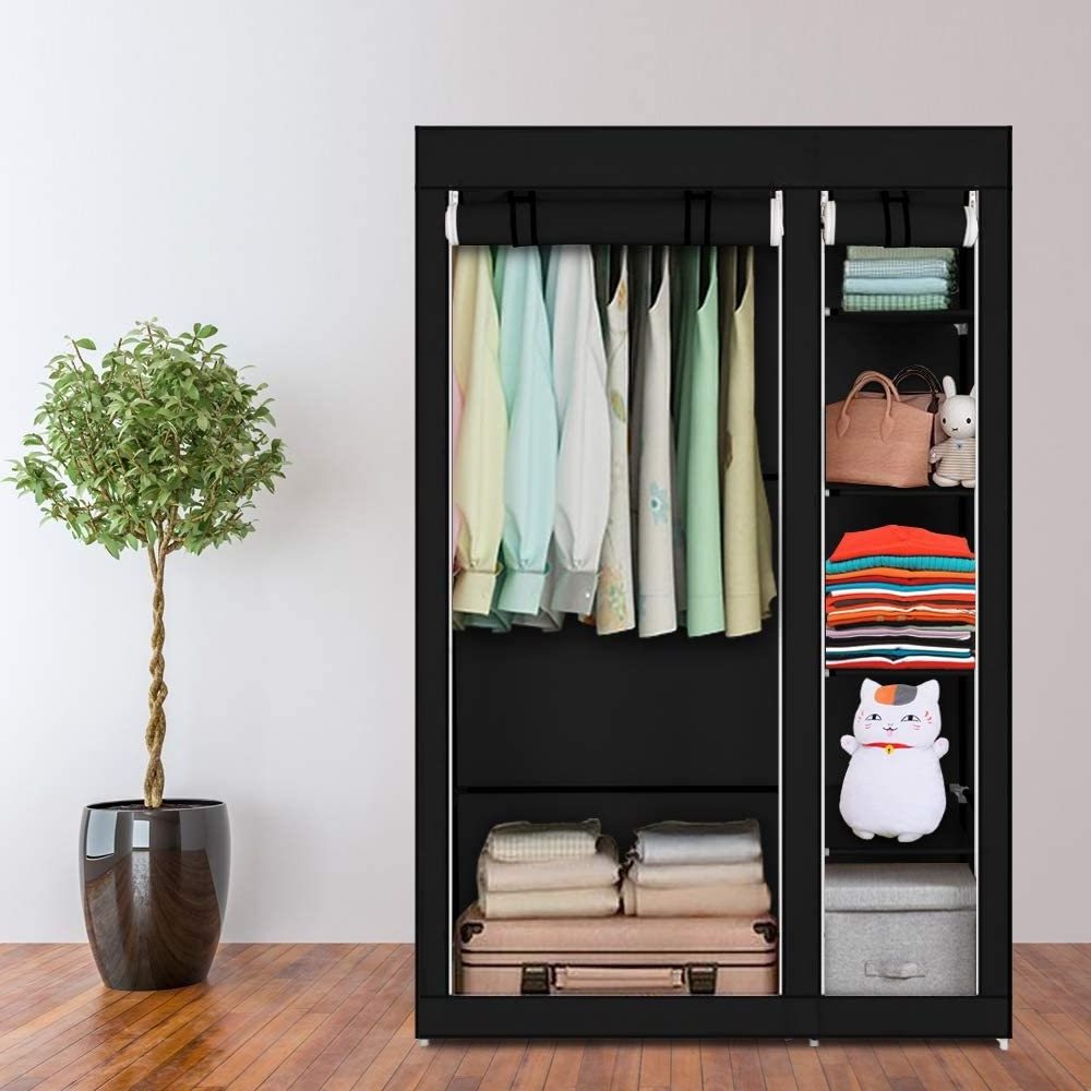 Portable Foldable Wardrobe,Waterproof Fabric Closet with Hanging Rods,5-Layer 6-Compartment Clothes Storage Organiser