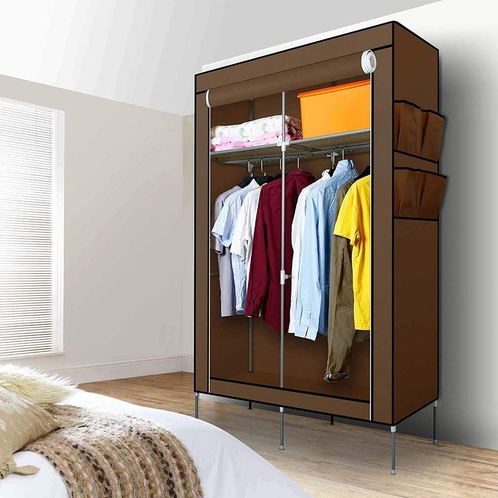 Metal Wardrobe with Durable Canvas Fabric Cover Wardrobe Closet Free Standing Cupboard Folding Bedroom Furniture Home Furniture