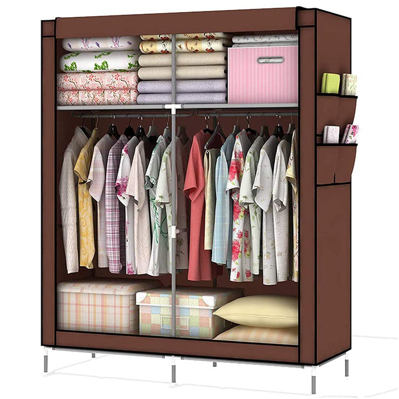 Metal Wardrobe with Durable Canvas Fabric Cover Wardrobe Closet Free Standing Cupboard Folding Bedroom Furniture Home Furniture