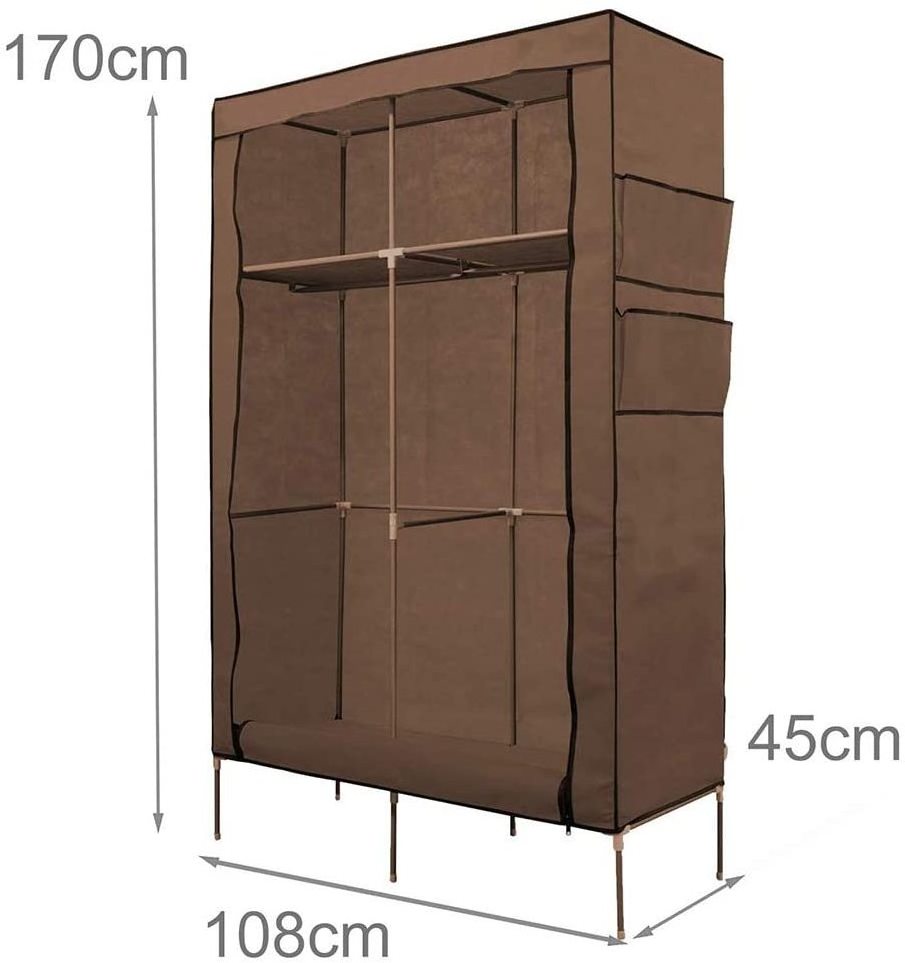 Metal Wardrobe with Durable Canvas Fabric Cover Wardrobe Closet Free Standing Cupboard Folding Bedroom Furniture Home Furniture