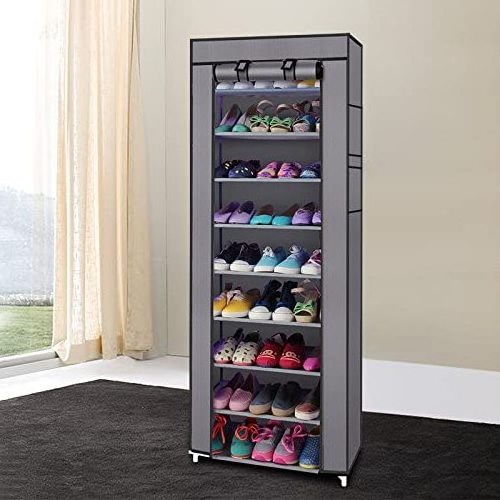 High quality 9 Tier Non-Woven Cloth Shoe Rack with Side Pockets