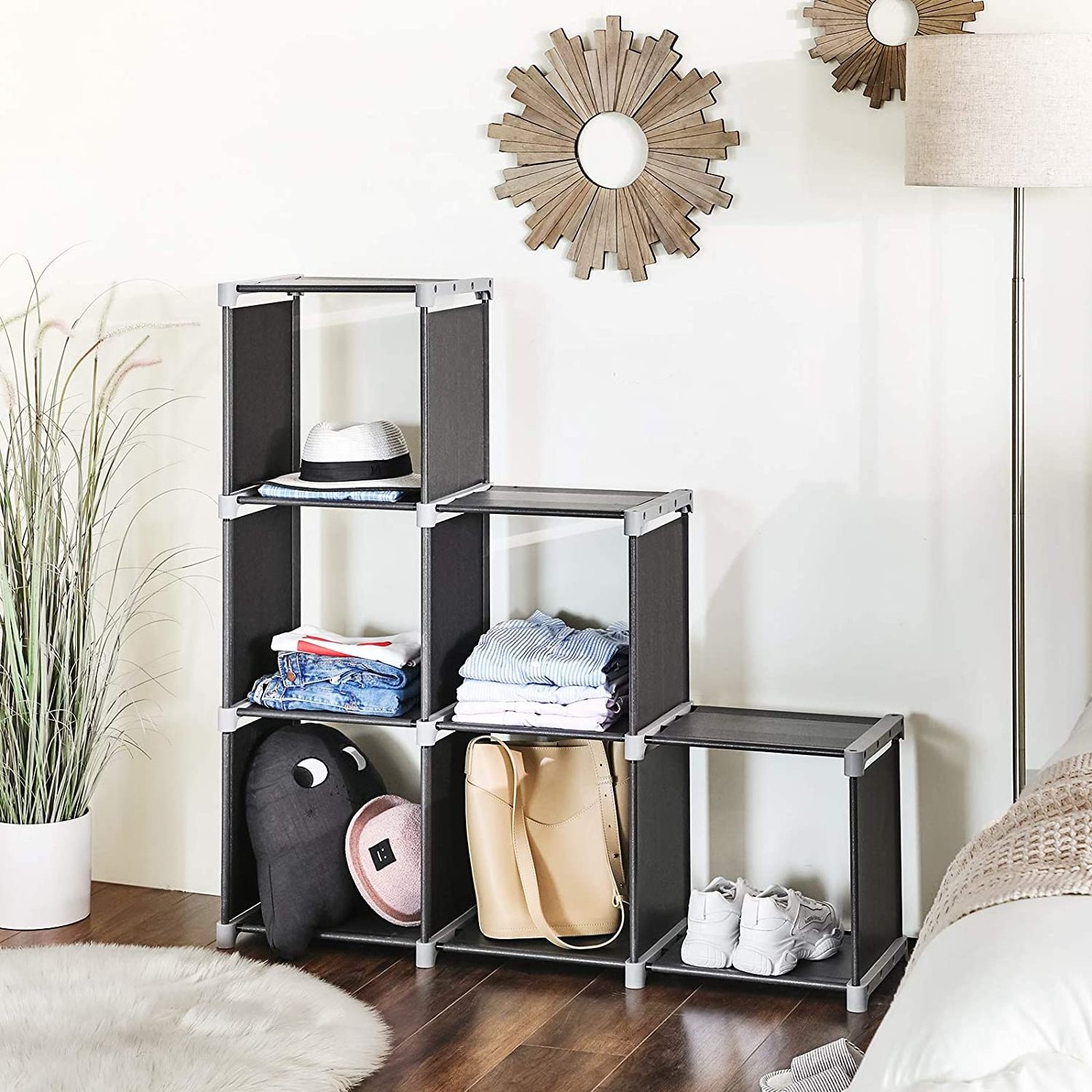 Water-proof Shelf Rack 3-Tier Storage Cube Closet Organizer Shelf 6 Cube Adjustable Bookcase for Living Room