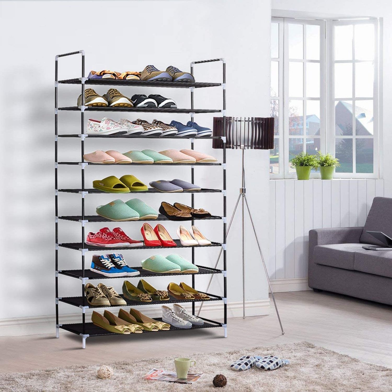 10 Tier Shoe Rack Organizer Tall Shoe Storage for Closets Non-Woven Fabric Metal Sturdy Shoe Shelf Tower Cabinet for Entryway