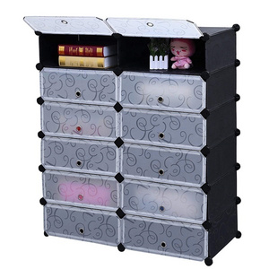 Best-selling DIY Plastic 12 Cube Shoe Rack, Shoes Cabinet Black with White Door