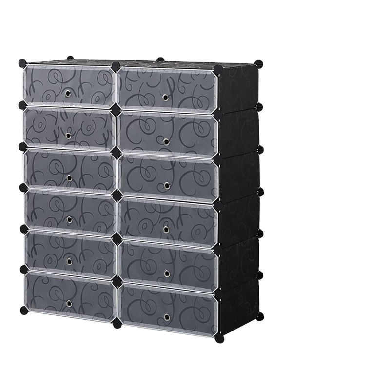 Best-selling DIY Plastic 12 Cube Shoe Rack, Shoes Cabinet Black with White Door