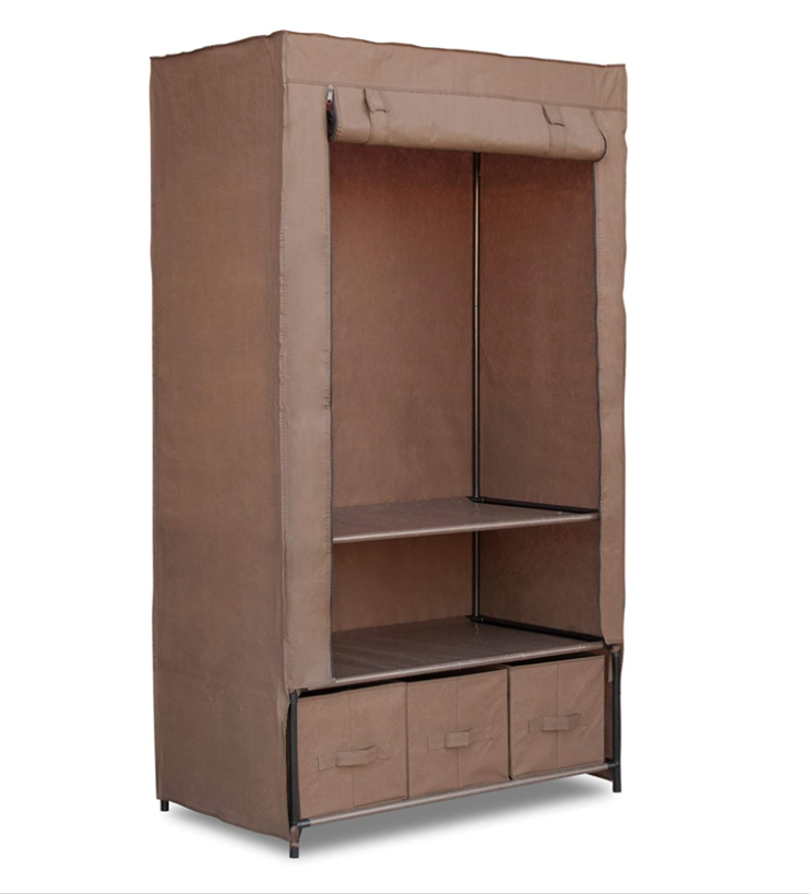 Foldable Fabric Wardrobe Adjustable Space-saving Clothes Cabinet with drawer Armoire