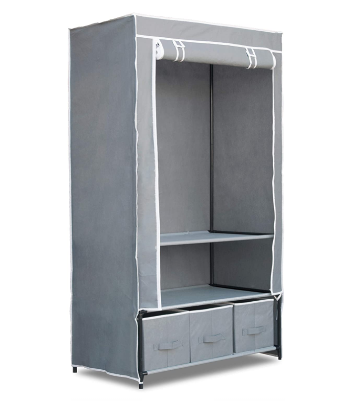 Foldable Fabric Wardrobe Adjustable Space-saving Clothes Cabinet with drawer Armoire