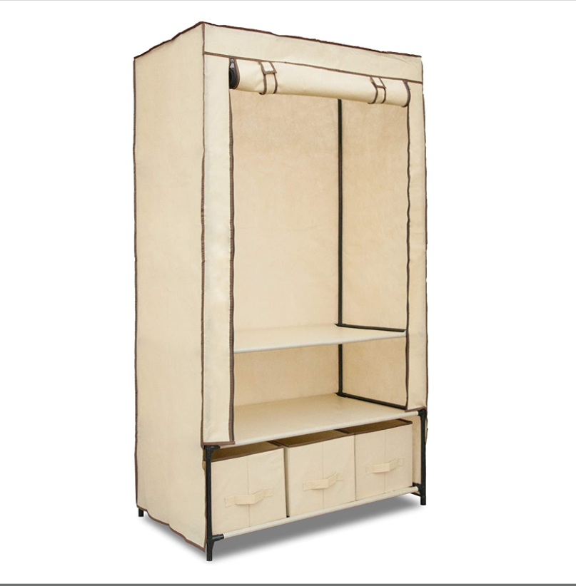 Foldable Fabric Wardrobe Adjustable Space-saving Clothes Cabinet with drawer Armoire