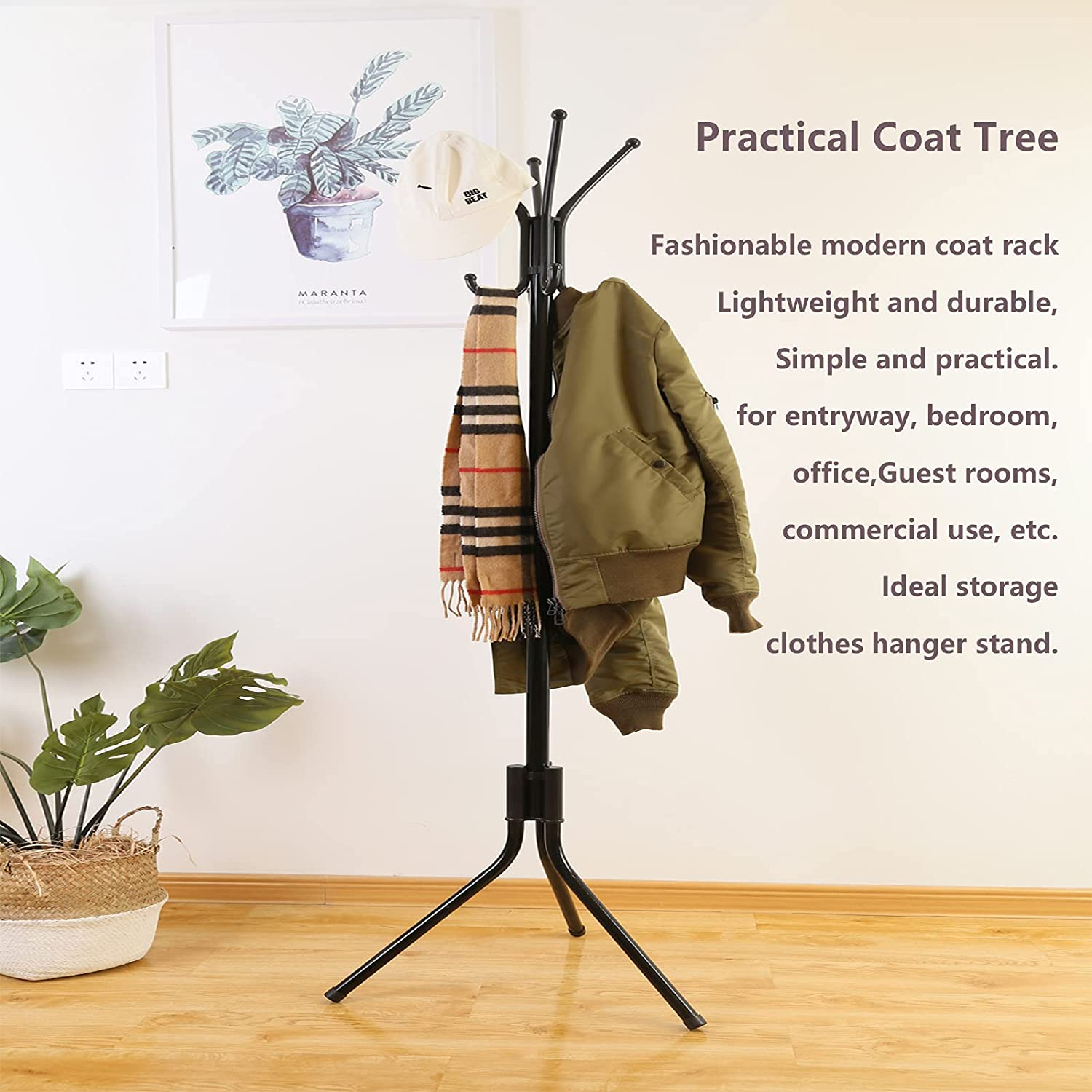 Tree standing metal Coat Rack stand Heavy Duty Hooks Hanger Rack for Coats, Bags, Scarves, Towels and Umbrella