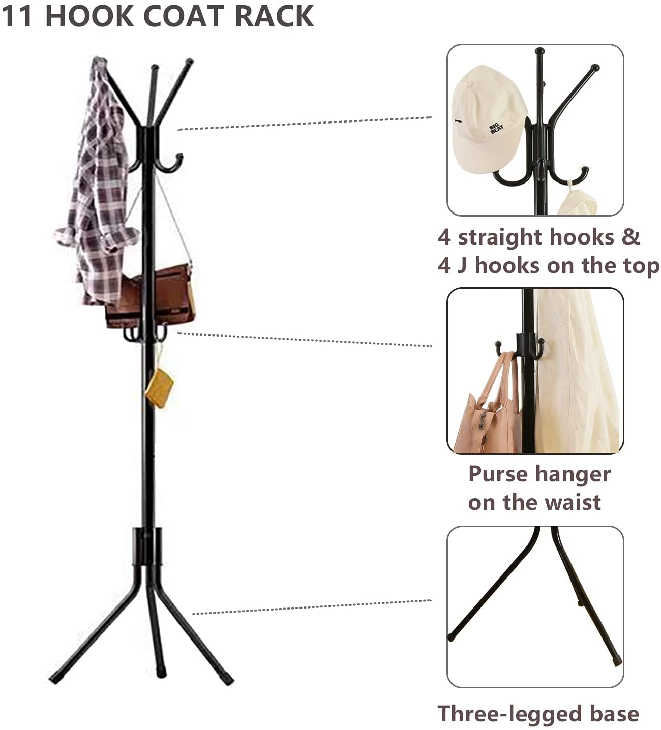 Tree standing metal Coat Rack stand Heavy Duty Hooks Hanger Rack for Coats, Bags, Scarves, Towels and Umbrella