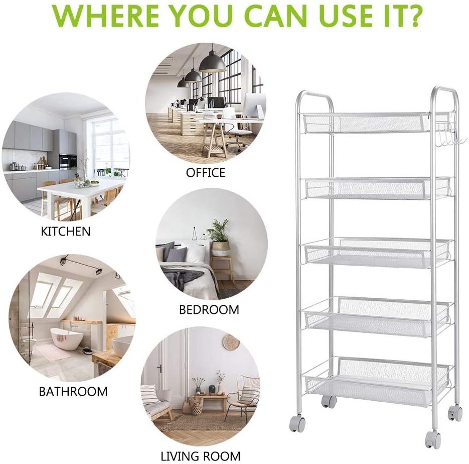 Bathroom storage rack rolling utility cart sliding-out storage rack mobile shelving unit storage rack