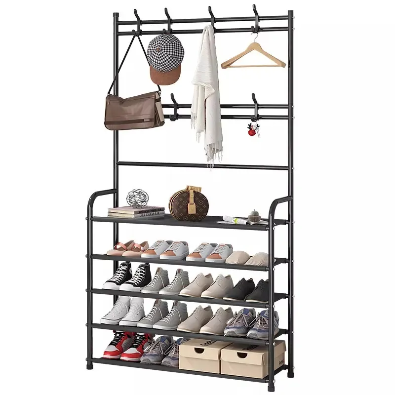 Multifunctional Floor Coat Rack Shelf Freestanding Home Office 5 Tier Cloth Shoe And Coat Racks