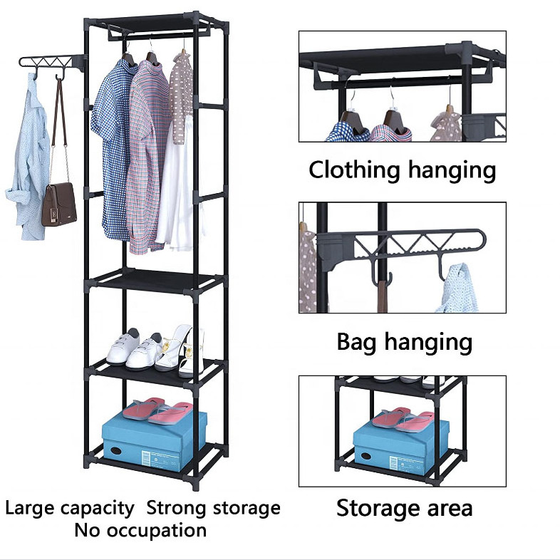 Freestanding Garment Rack and Shoe Clothing Organizer Shelves Multifunctional Coat Rack with Hooks