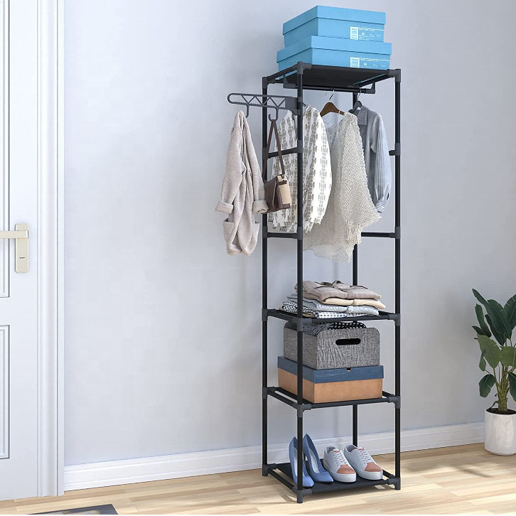 Freestanding Garment Rack and Shoe Clothing Organizer Shelves Multifunctional Coat Rack with Hooks