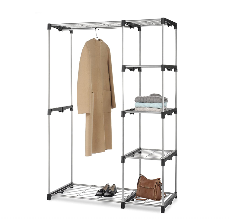 Metal Double Rod Freestanding Closet Wardrobe Heavy Duty Storage Organizer