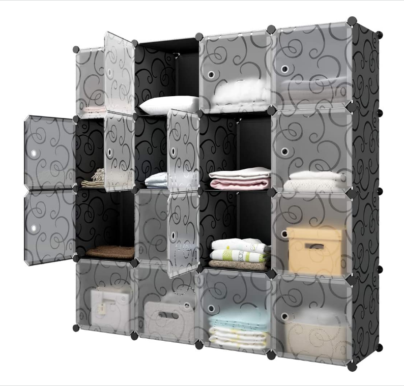 Portable wardrobe closet big cube storage cupboard bedroom plastic small bookcase with door closet hanging