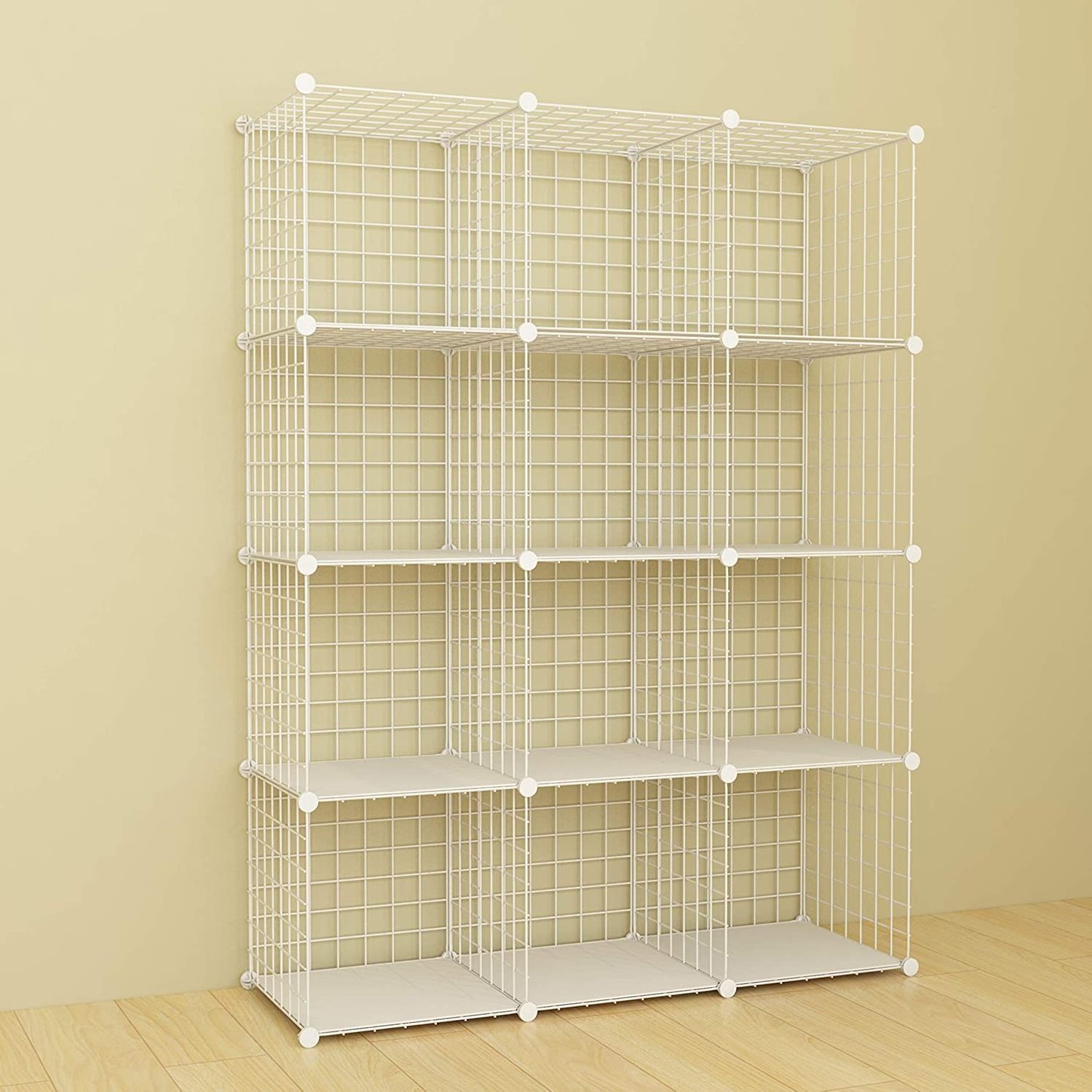 Metal Wire Storage Cubes, DIY 12-Cube Closet Cabinet and Modular Shelving Grids, Wire Mesh Shelves and Rack