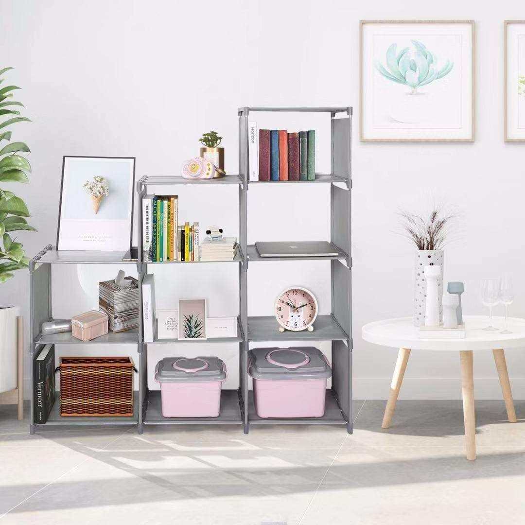 China Supplier Book Rack Storage Bookshelf 4 Tier Cube Pp Plastic Metal Shelf Storage Racks