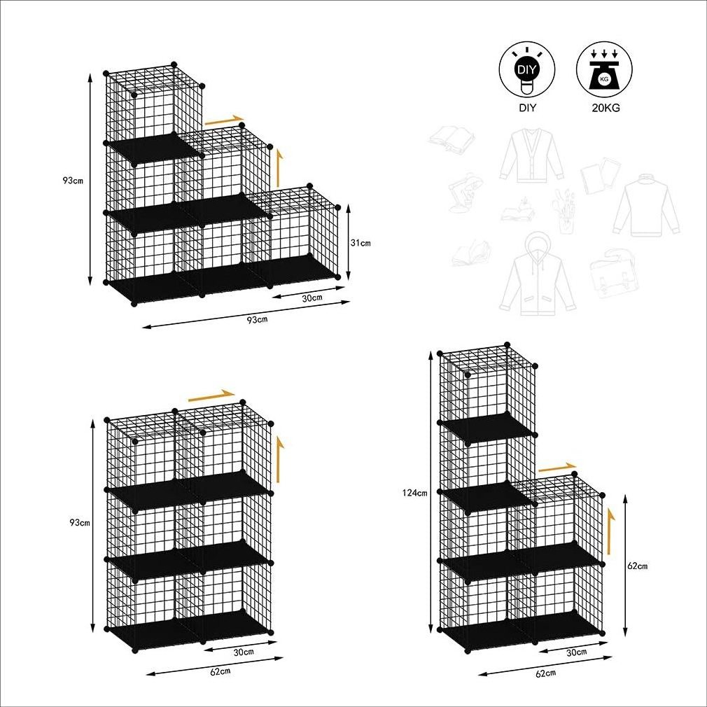 Metal Wire Storage Cubes, Metal Grids Book Shelf Modular Shelving Units 6 Cubes Closet Organizer for Home, Office.kitchen