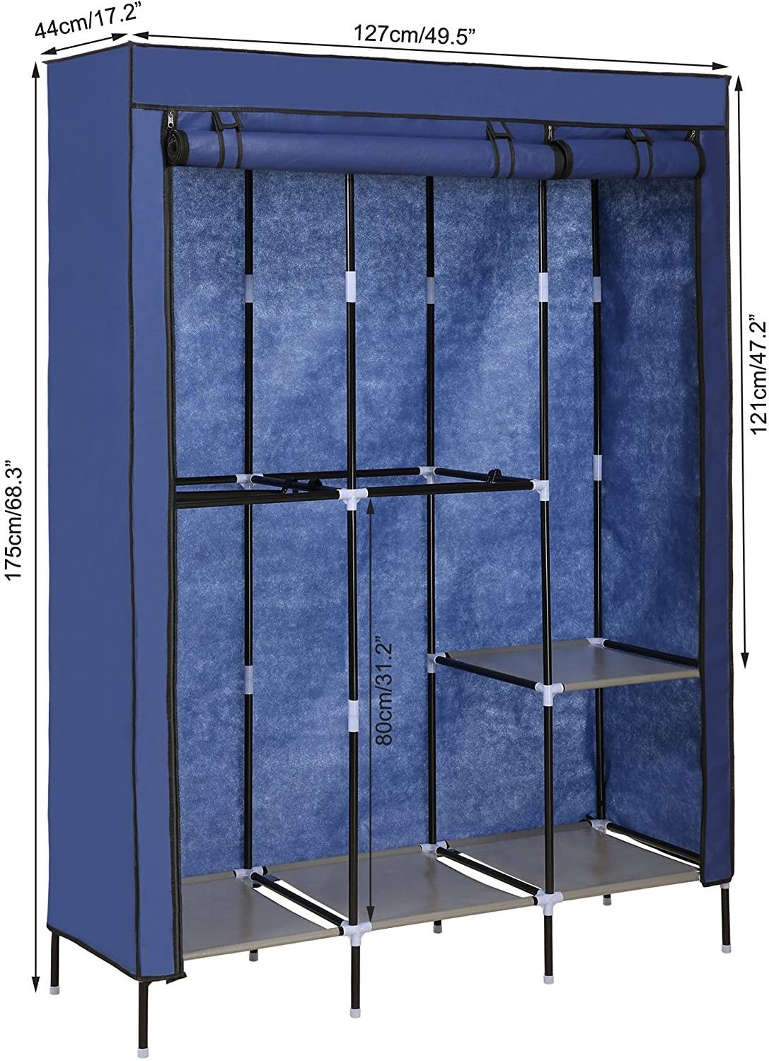 Portable Clothes Closet Wardrobe Storage Closet Portable Closet Organizer with 5 Hanging Rack