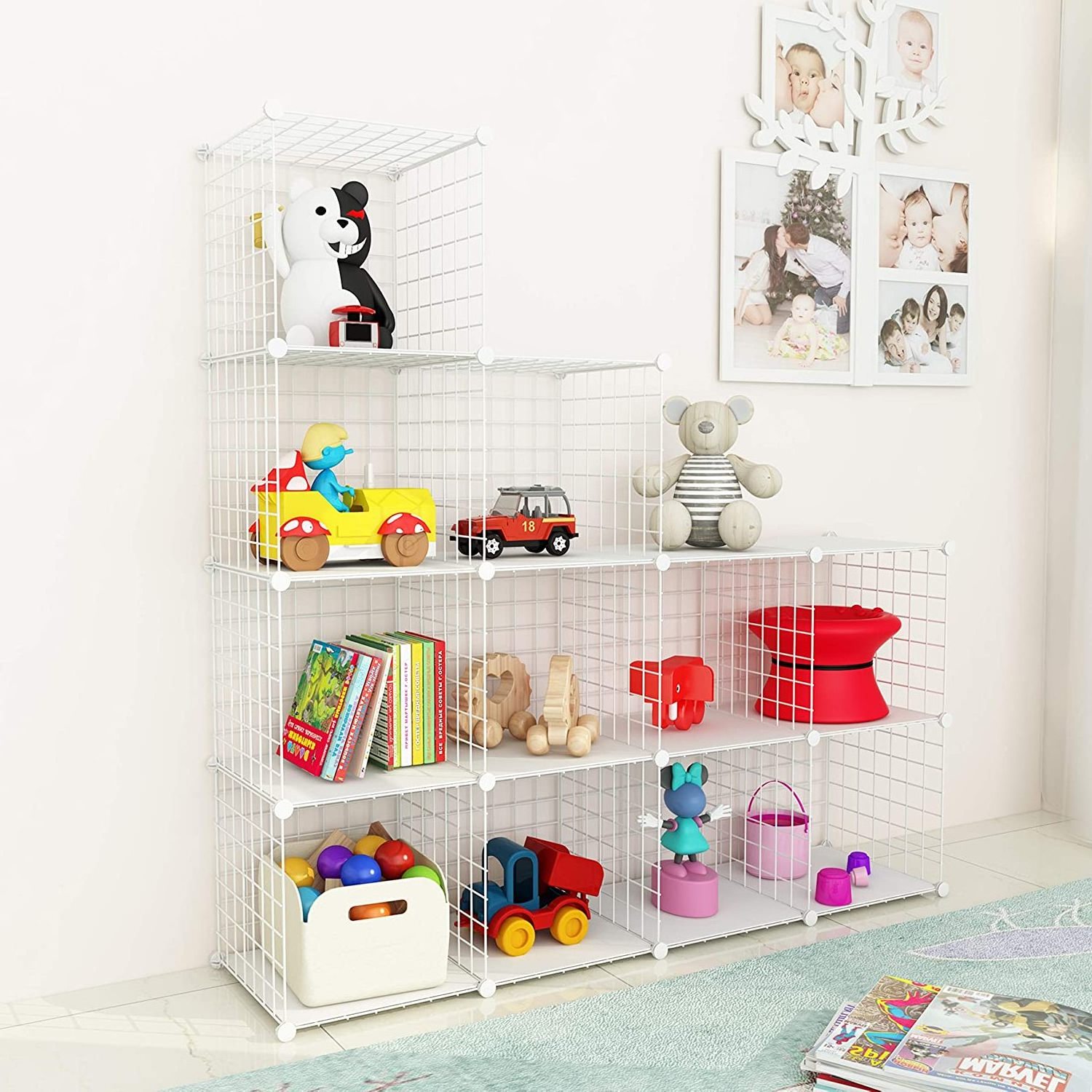 Metal Wire Storage Cubes, DIY 12-Cube Closet Cabinet and Modular Shelving Grids, Wire Mesh Shelves and Rack