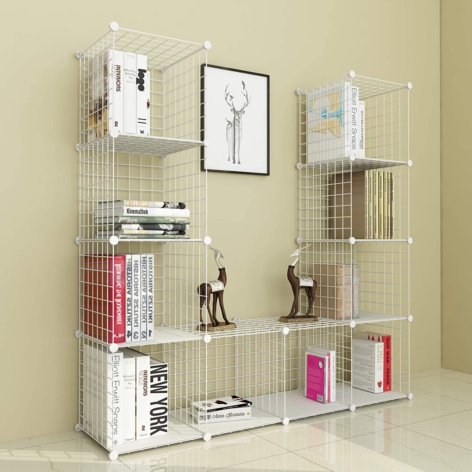 Metal Wire Storage Cubes, DIY 12-Cube Closet Cabinet and Modular Shelving Grids, Wire Mesh Shelves and Rack